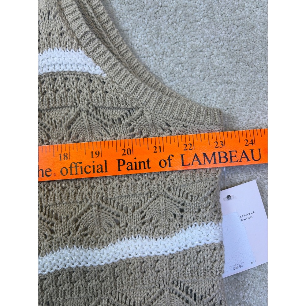 LC Lauren Conrad Sweater Tank Top Women 2X Tan White Striped Crochet Scallop NEW - Picture 8 of 8